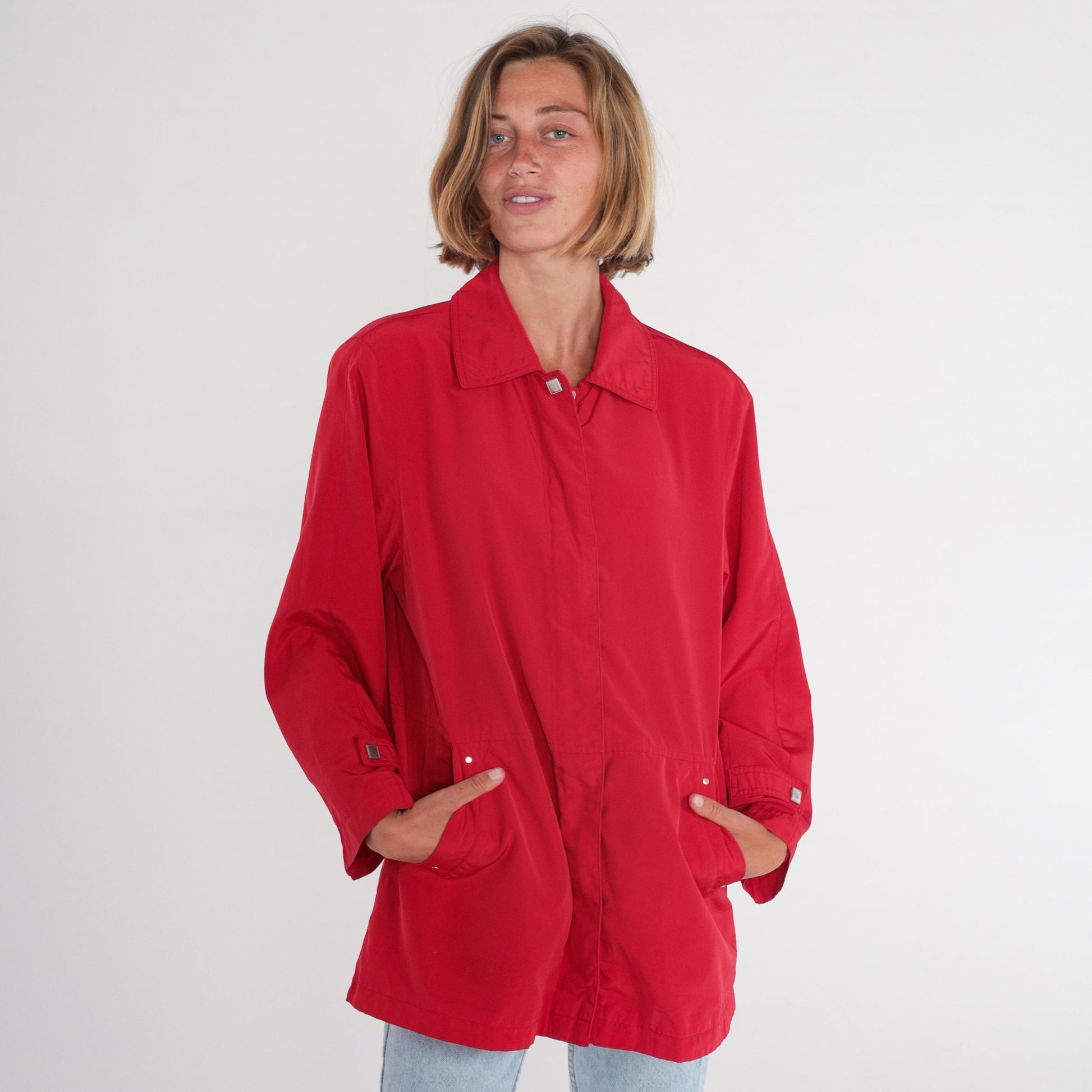 Y2K Red Windbreaker Jacket Zip Up Shell Coat Small S