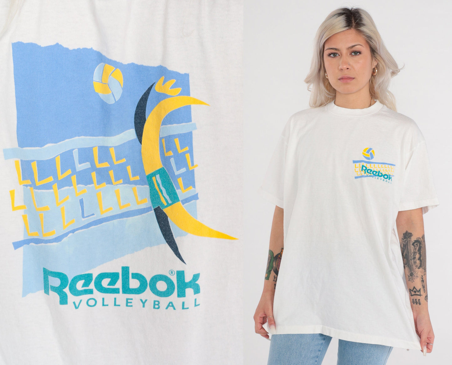 90s Reebok Volleyball Graphic T-Shirt White Cotton Athletic Tee Large L