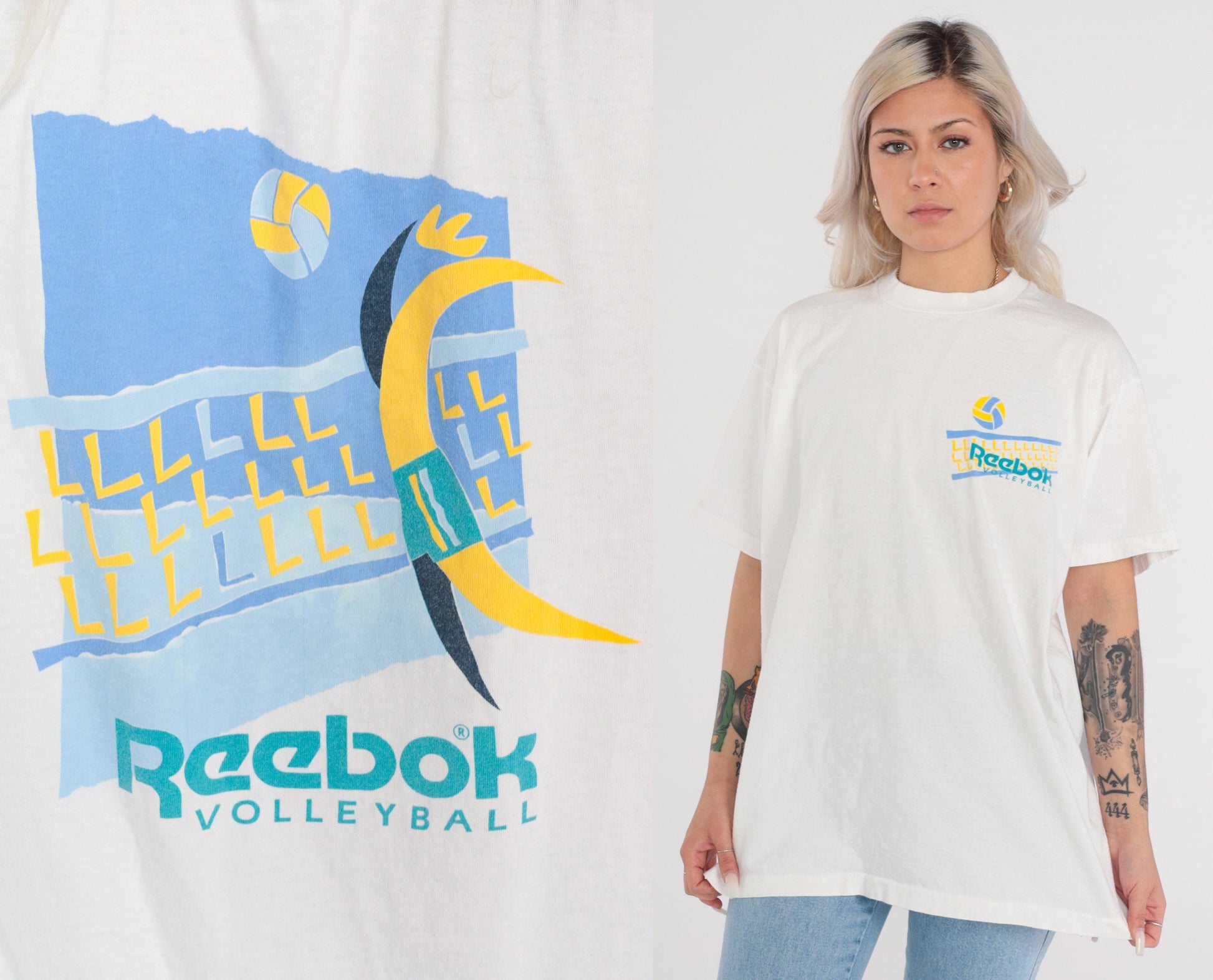 90s Reebok Volleyball Graphic T-Shirt White Cotton Athletic Tee Large L