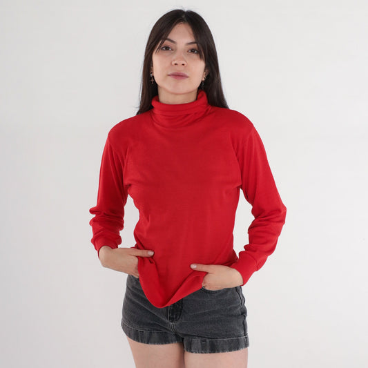 80s Red Turtleneck Long Sleeve Pullover Top Medium