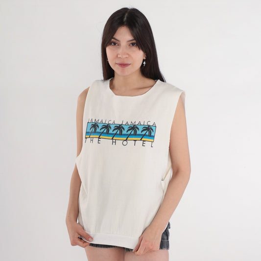 90s Jamaica Hotel Palm Tree Tank Top Graphic Sleeveless Sweatshirt Medium