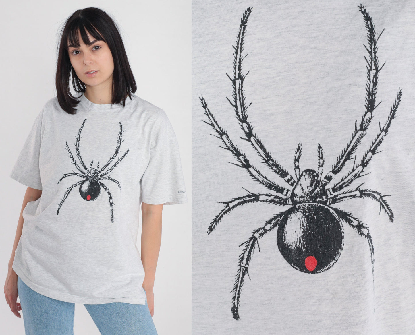 90s Black Widow Spider Graphic T-Shirt Grey Cotton Single Stitch Extra Large