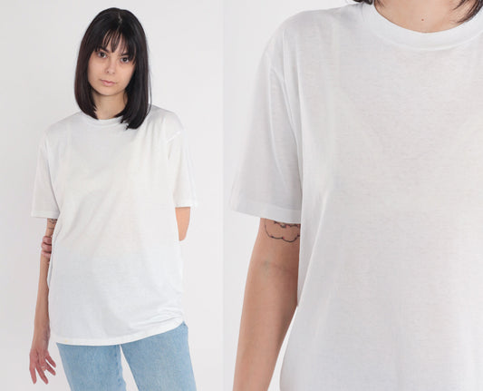 90s Jerzees Plain White Crewneck T-Shirt Cotton Blend Large L