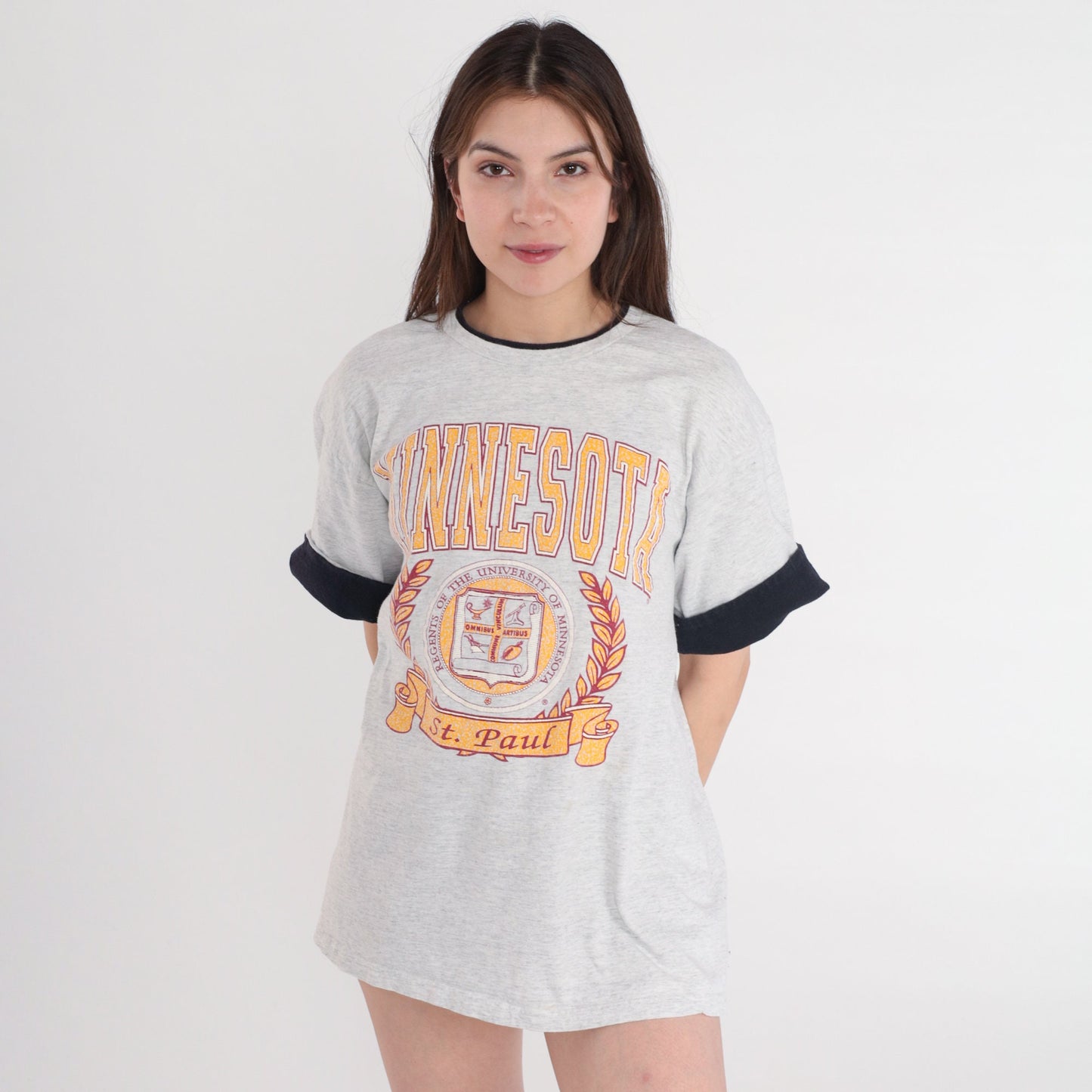 90s University of Minnesota Golden Gophers Graphic T-Shirt Cuffed Sleeve Large