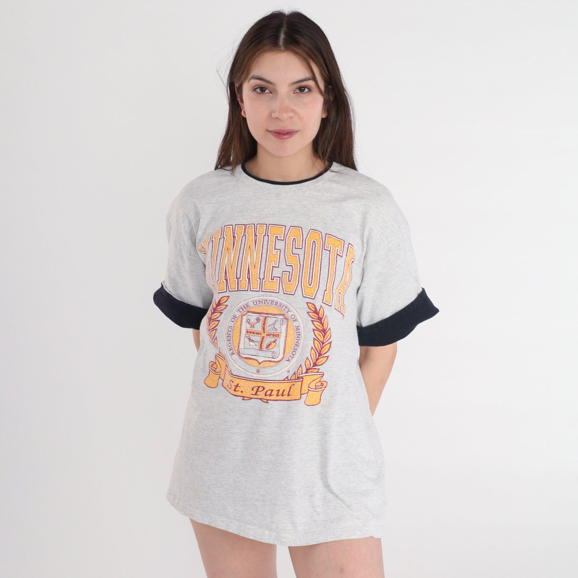 90s University of Minnesota Golden Gophers Graphic T-Shirt Cuffed Sleeve Large