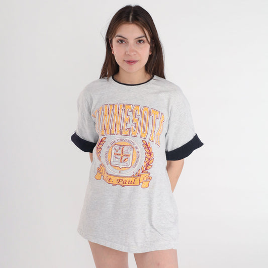 90s University of Minnesota Golden Gophers Graphic T-Shirt Cuffed Sleeve Large