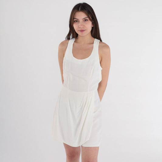 80s Rampage White Romper Criss Cross Back Tulip Hem Sleeveless Small