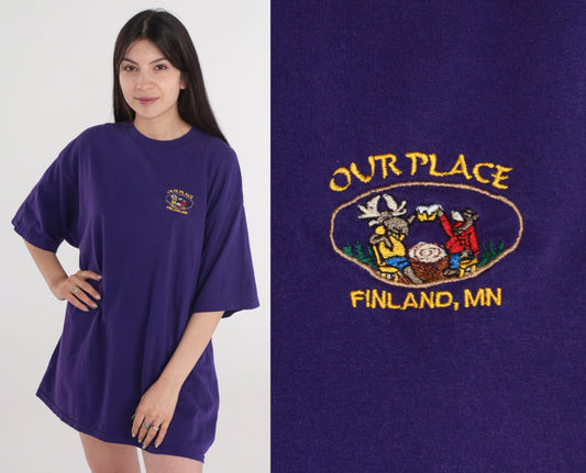 90s Our Place Finland Minnesota Graphic T-Shirt Purple Embroidered Extra Large