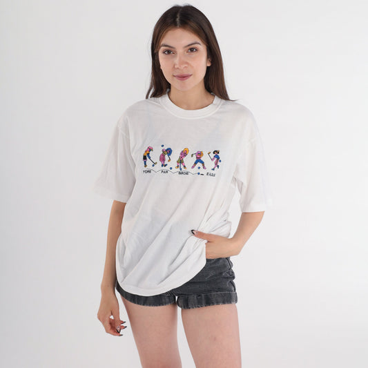 00s Golfer Girl Embroidered Golf Graphic T-Shirt White Cotton Medium