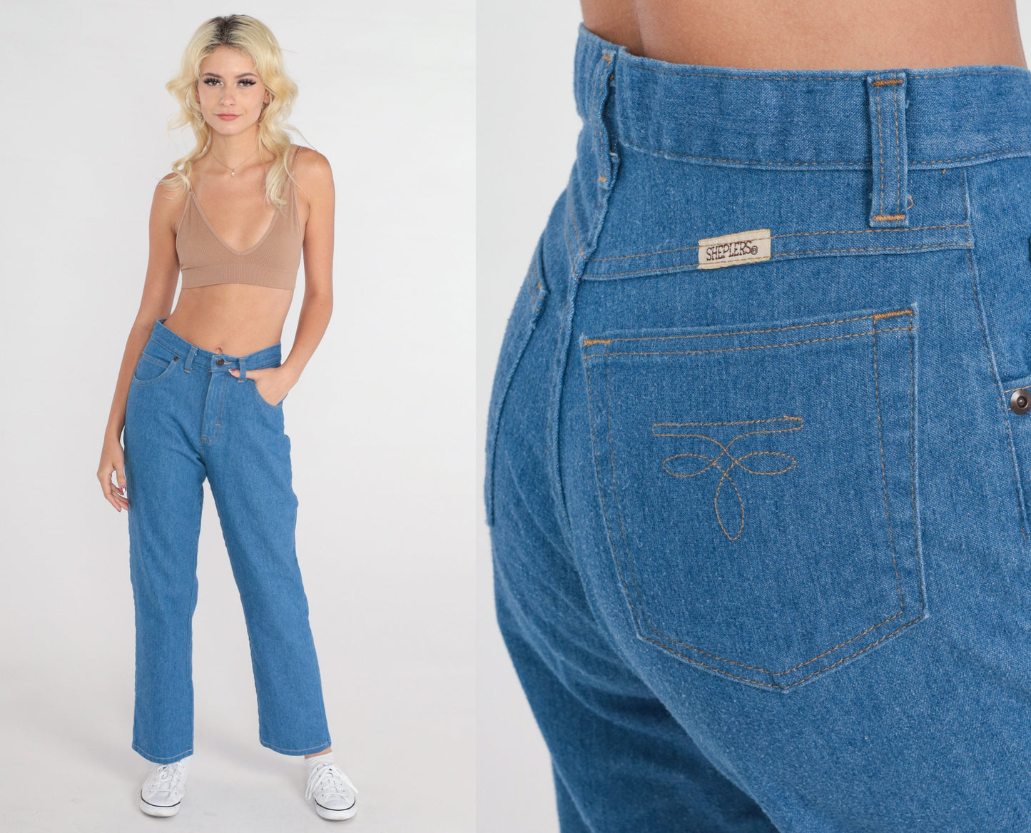 80s Sheplers High Rise Boot Cut Jeans Blue Denim Small S