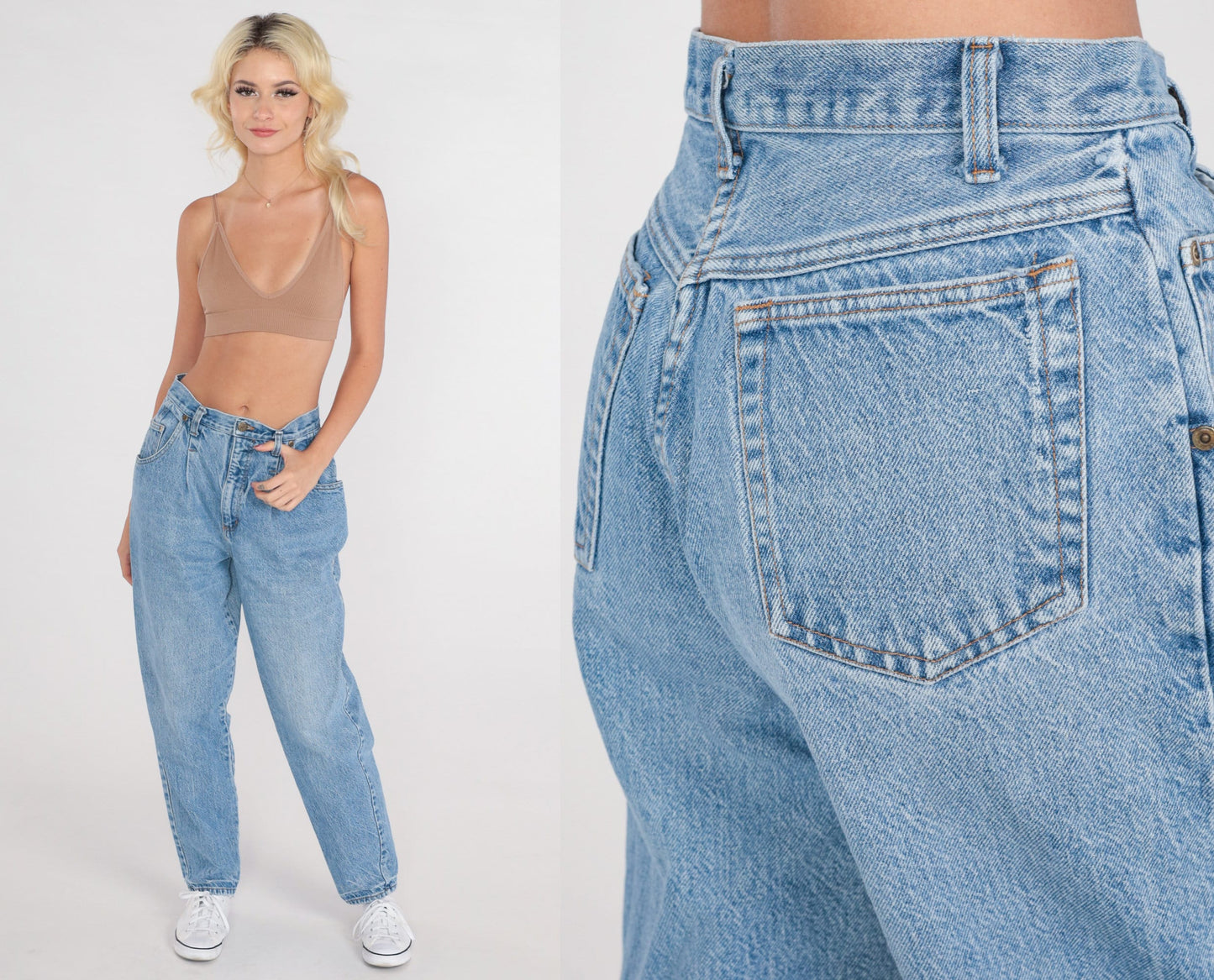 90s High Waisted Pleated Straight Leg Jeans Blue Denim Small S