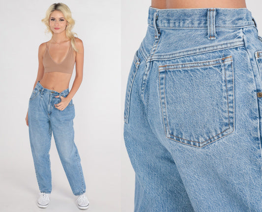 90s High Waisted Pleated Straight Leg Jeans Blue Denim Small S
