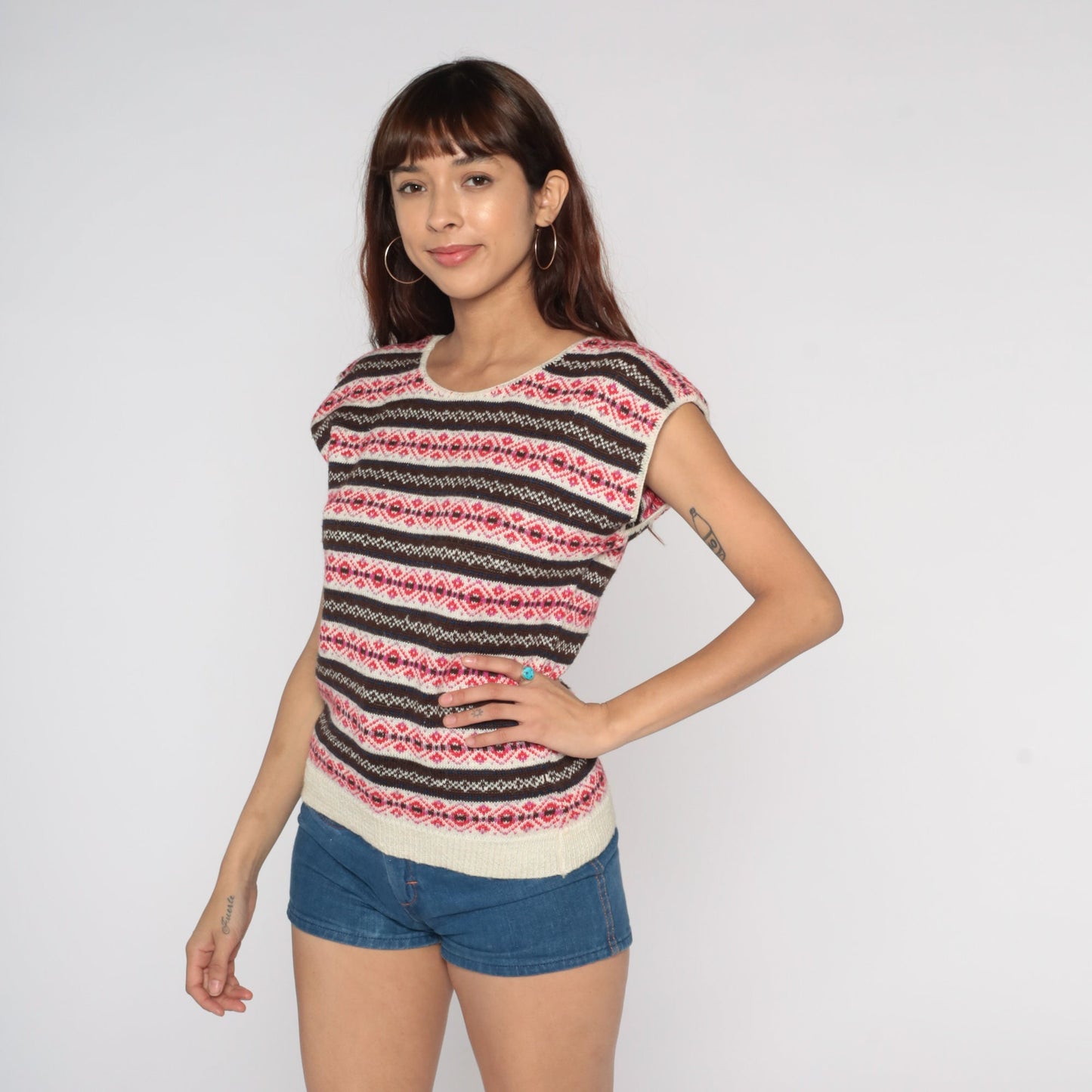 80s Pierre Cardin Nordic Sweater Vest Red White Striped Knit Small Medium