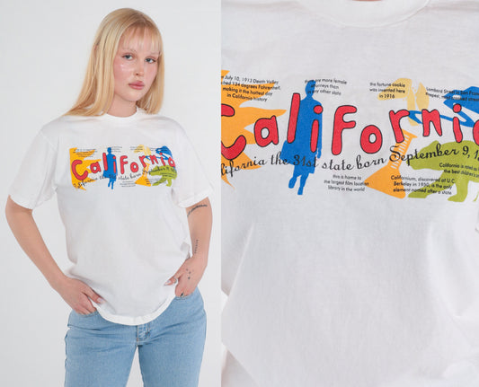 90s California State History Graphic Tee White Single Stitch Medium M