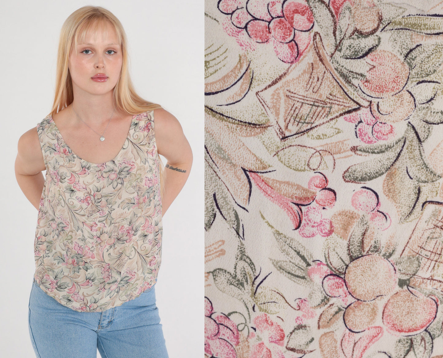 90s Rampage Fruit Print Tank Top Sleeveless Blouse Small S