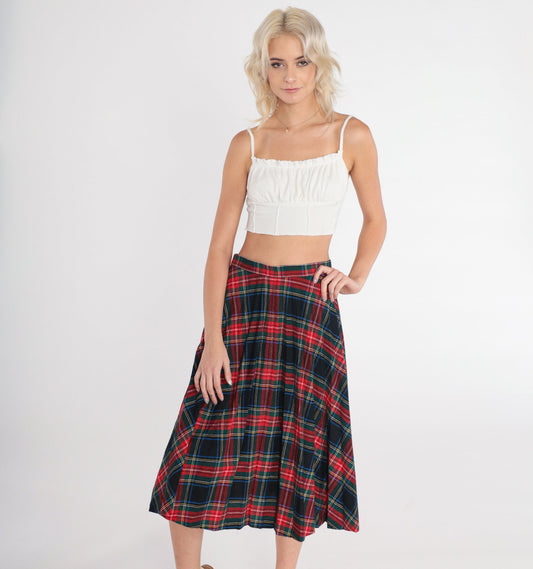70s Saks Fifth Avenue Plaid Midi Skirt High Waist Pleated Small