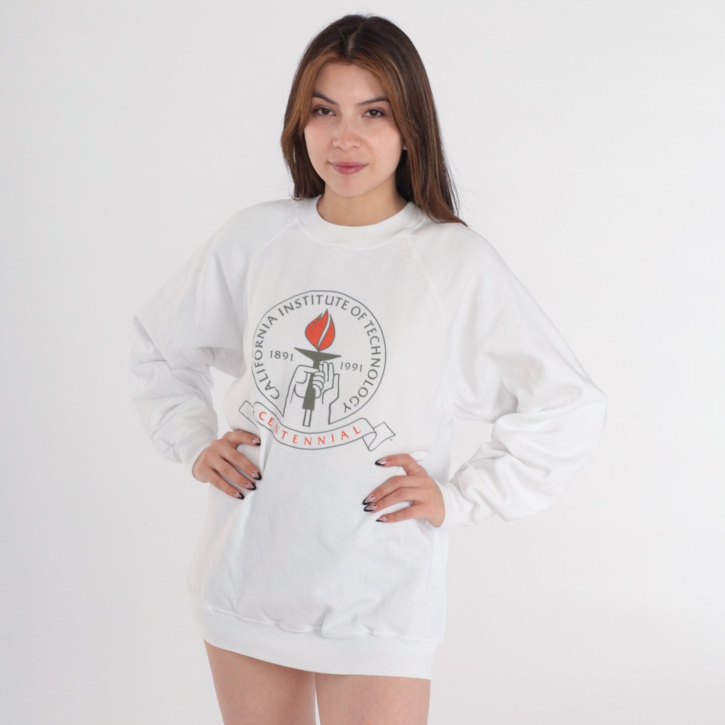 90s Caltech California Institute of Technology Raglan Sweatshirt White Centennial Extra Large XL