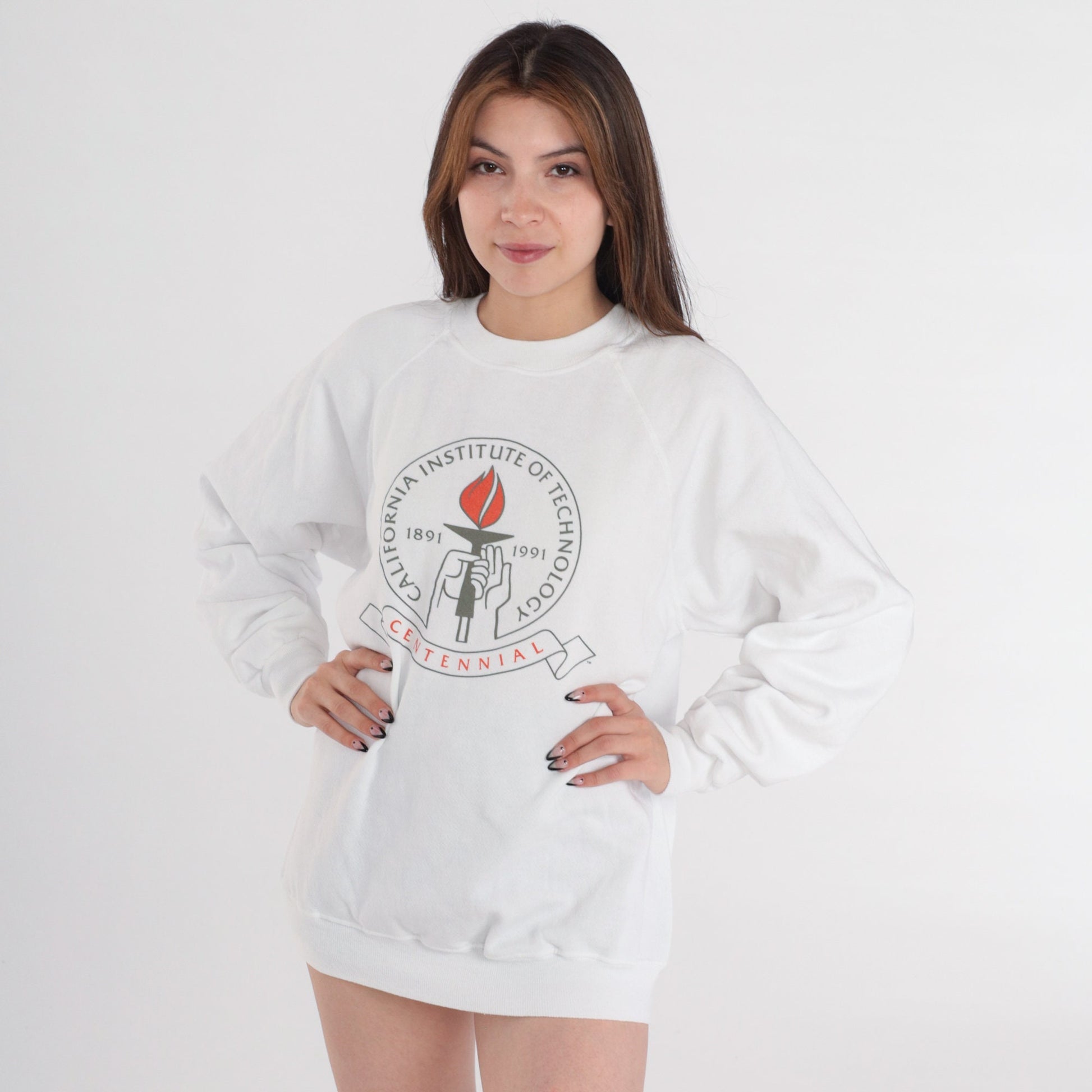 90s Caltech California Institute of Technology Raglan Sweatshirt White Centennial Extra Large XL