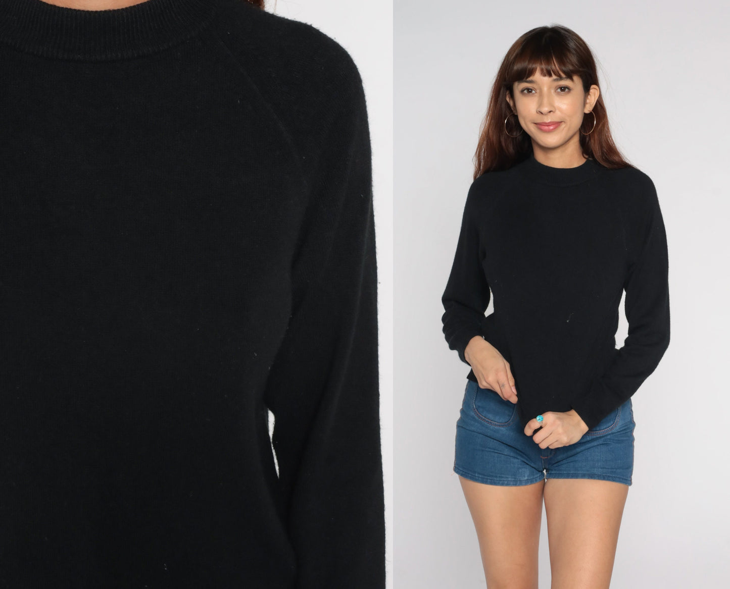 00s Hampshire Studio Black Knit Pullover Raglan Sleeve Petite Small