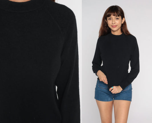 00s Hampshire Studio Black Knit Pullover Raglan Sleeve Petite Small