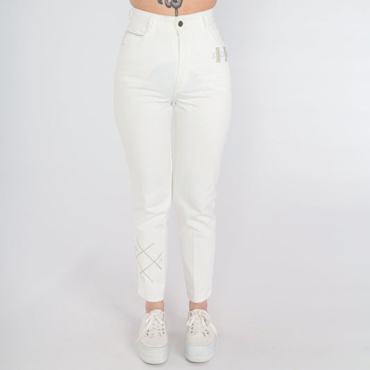 00s White Skinny Jeans XO Studded Rhinestone High Rise Cotton Small