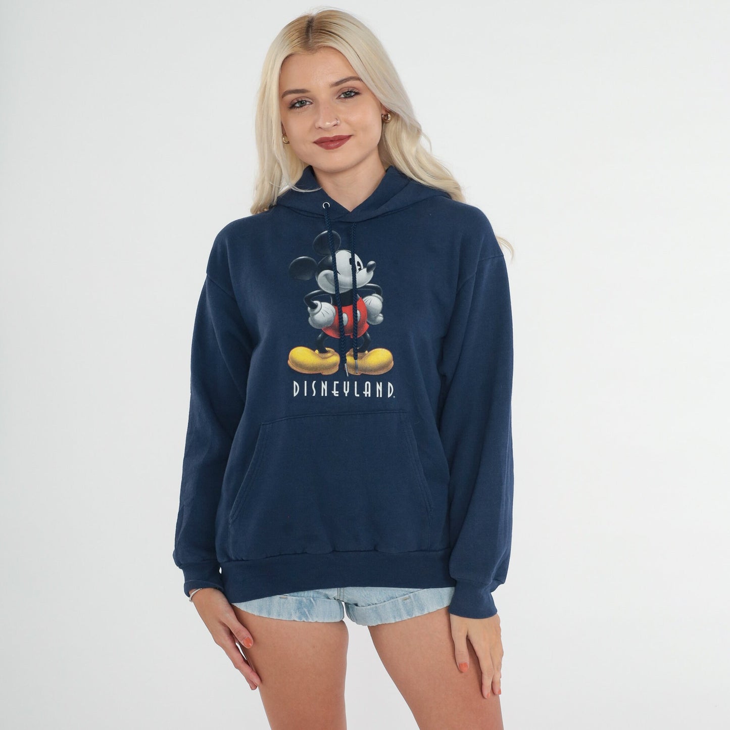 00s Disneyland Mickey Mouse Navy Hoodie Graphic Sweatshirt Small