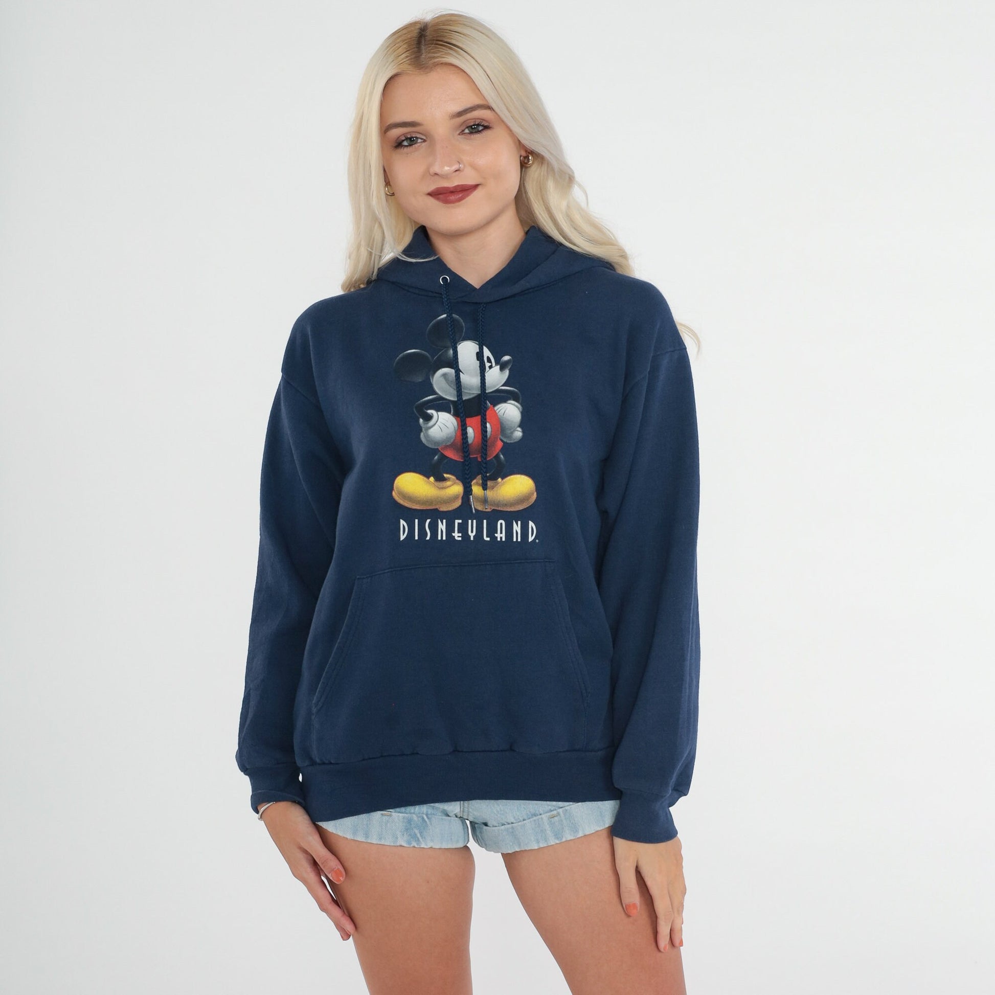 00s Disneyland Mickey Mouse Navy Hoodie Graphic Sweatshirt Small