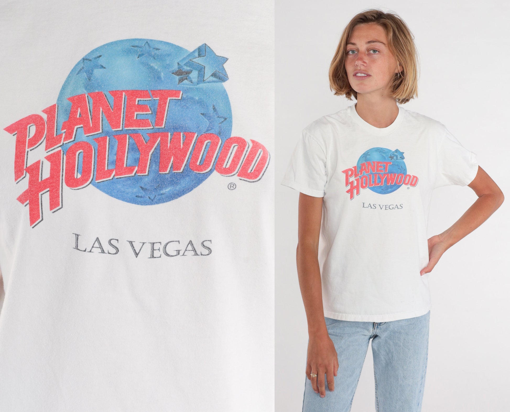 90s Planet Hollywood Las Vegas Graphic T-Shirt White Cotton Medium M
