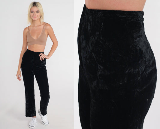 90s Norma Kamali Black Velvet Bootcut Pants High Waisted Extra Small