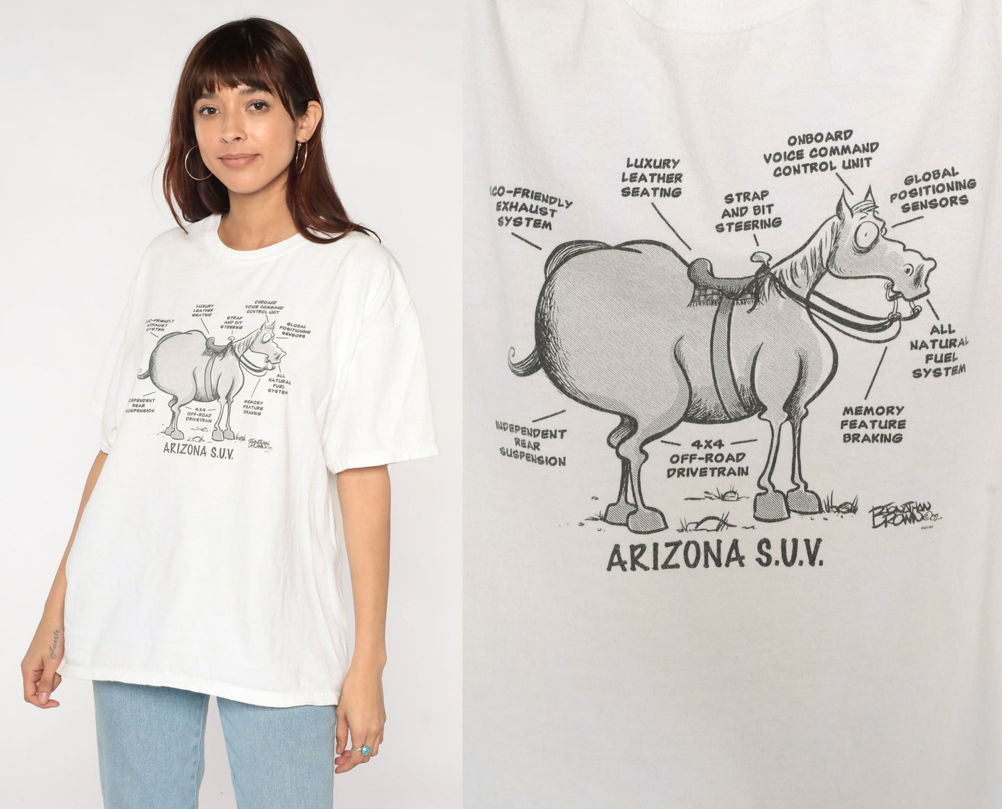 00s Arizona SUV Donkey Graphic T-Shirt White Cotton Tee Extra Large XL