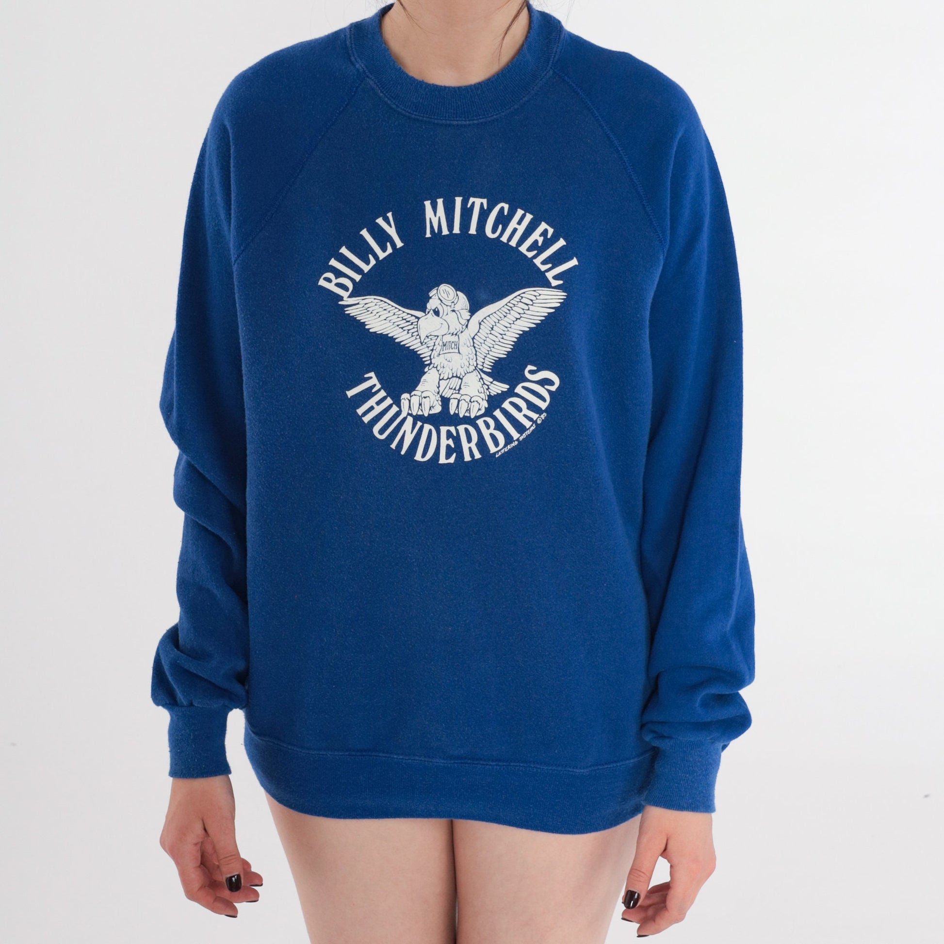 80s Billy Mitchell Elementary School Thunderbirds Raglan Sweatshirt Blue Large