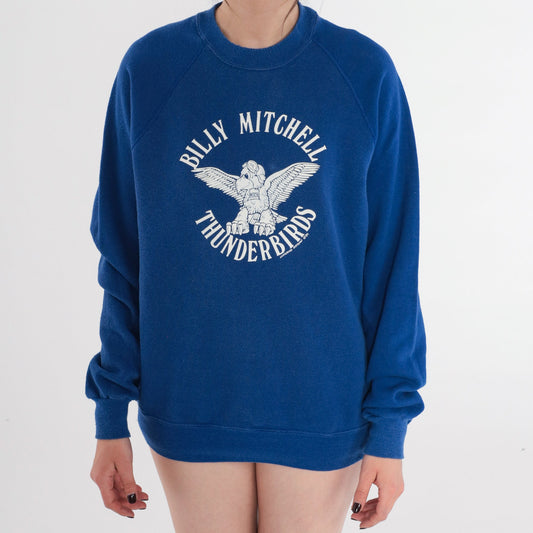 80s Billy Mitchell Elementary School Thunderbirds Raglan Sweatshirt Blue Large