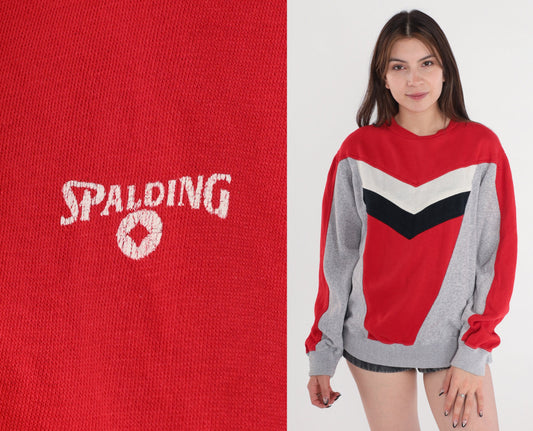 80s Spalding Chevron Striped Crewneck Sweatshirt Colour Block Small