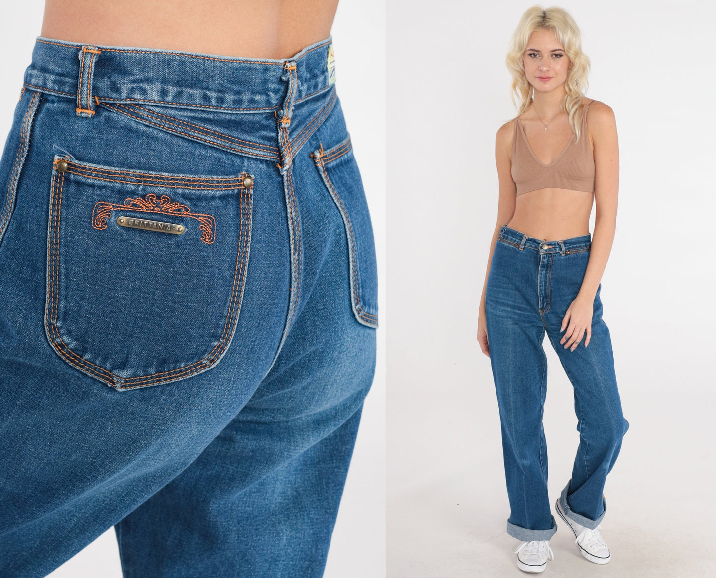 80s Brittana High Rise Boot Cut Jeans Blue Denim Small