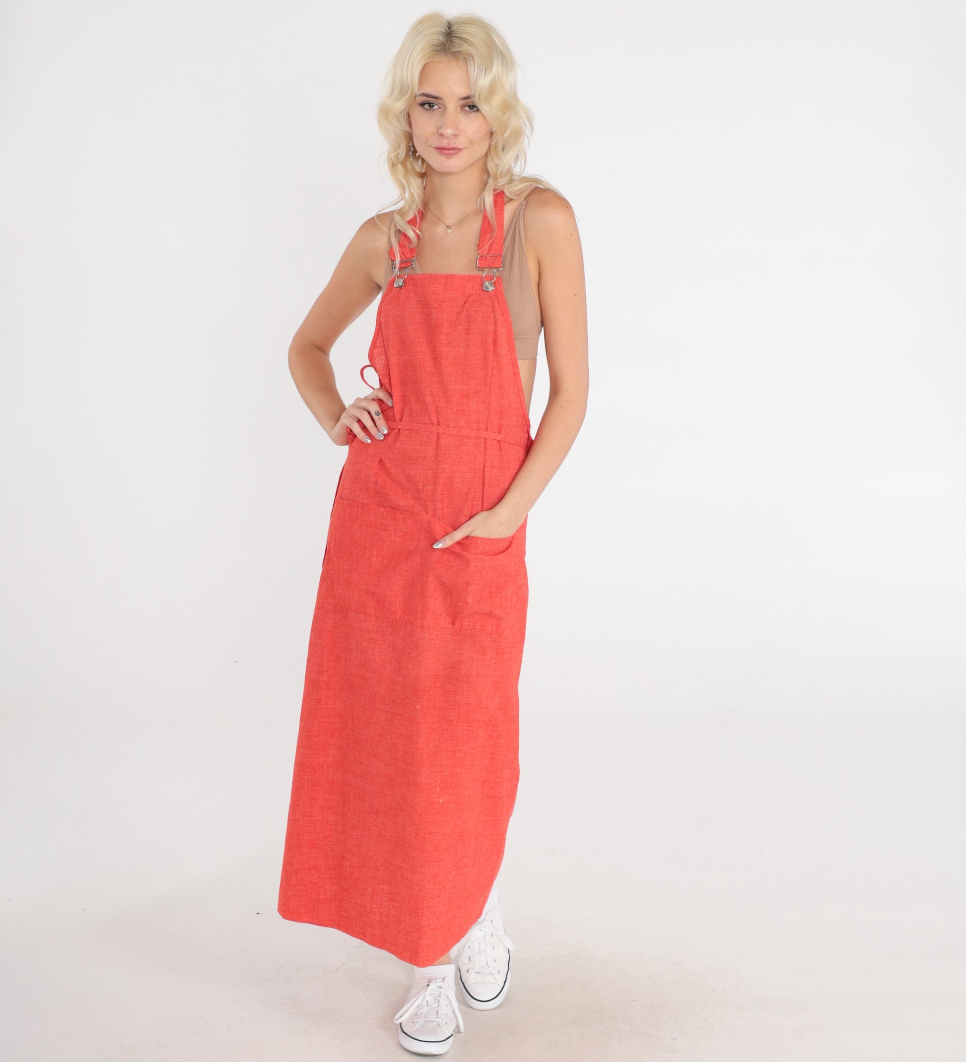 70s Orange Maxi Wrap Jumper Dress Open Back Tie Belt Small Medium