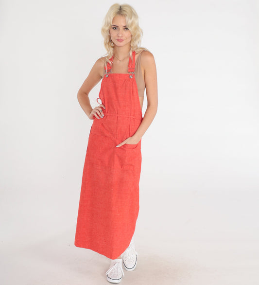 70s Orange Maxi Wrap Jumper Dress Open Back Tie Belt Small Medium