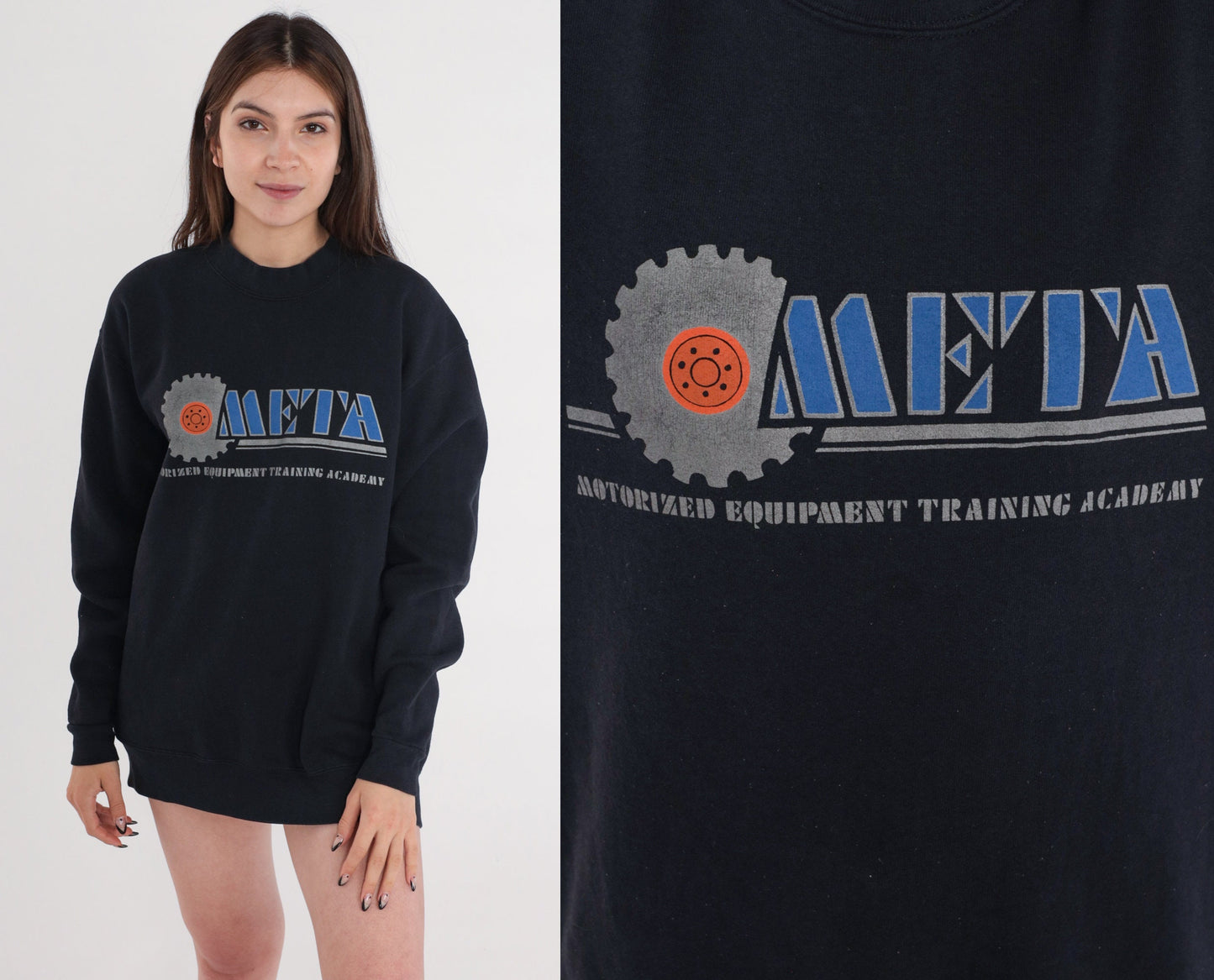 90s META Maintenance Equipment Training Academy Sweatshirt Black Crewneck Large L