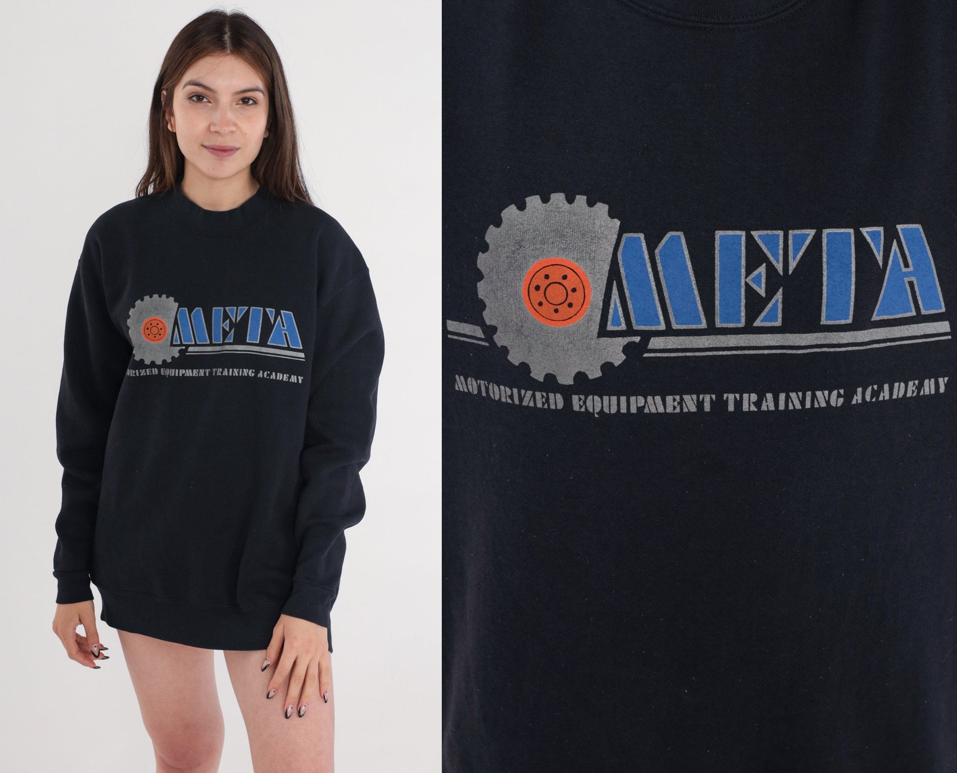 90s META Maintenance Equipment Training Academy Sweatshirt Black Crewneck Large L