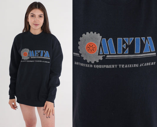 90s META Maintenance Equipment Training Academy Sweatshirt Black Crewneck Large L