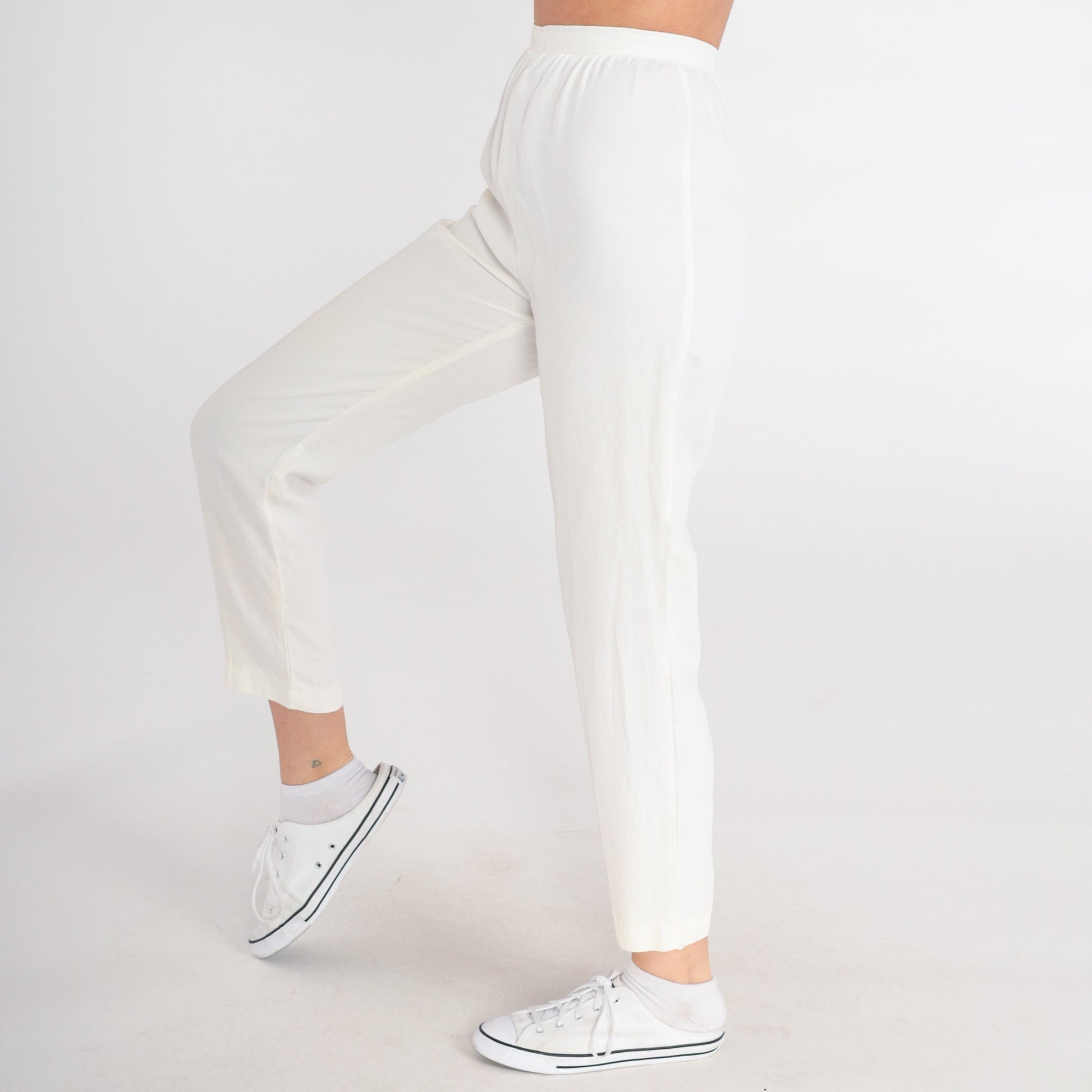 70s White High-Waisted Tapered Ankle Pants Extra Small