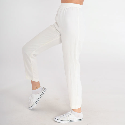 70s White High-Waisted Tapered Ankle Pants Extra Small