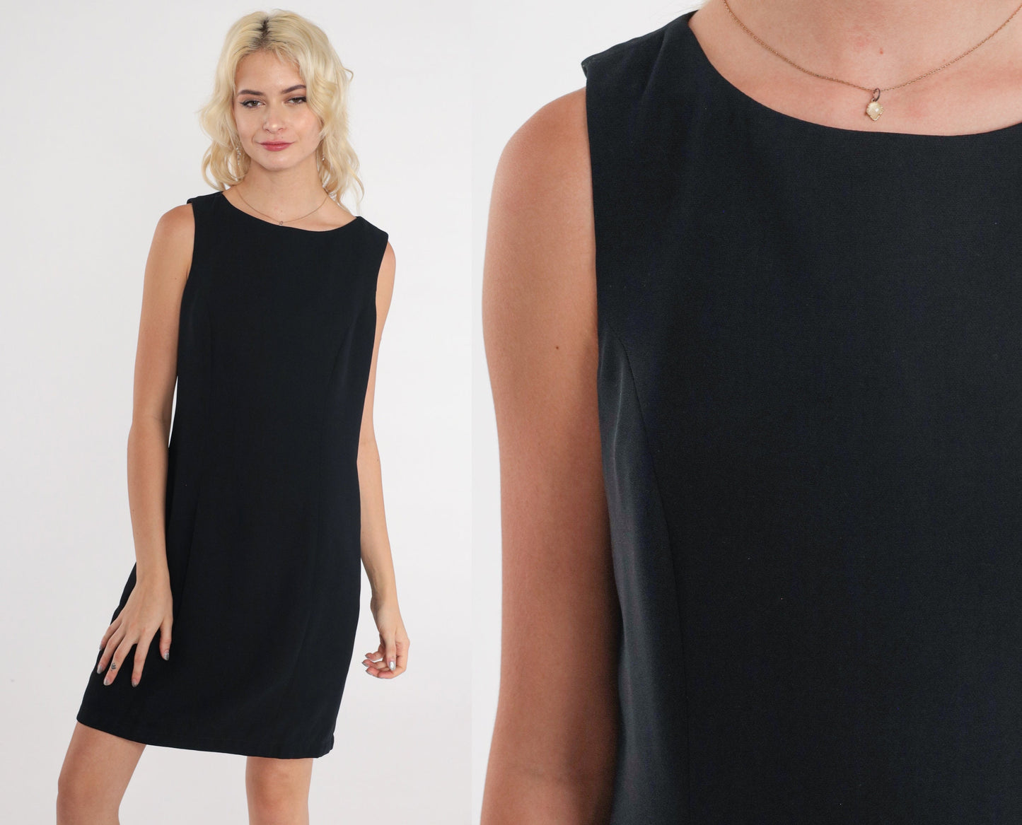 Y2K Black Mini Shift Dress Sleeveless Sheath Small S