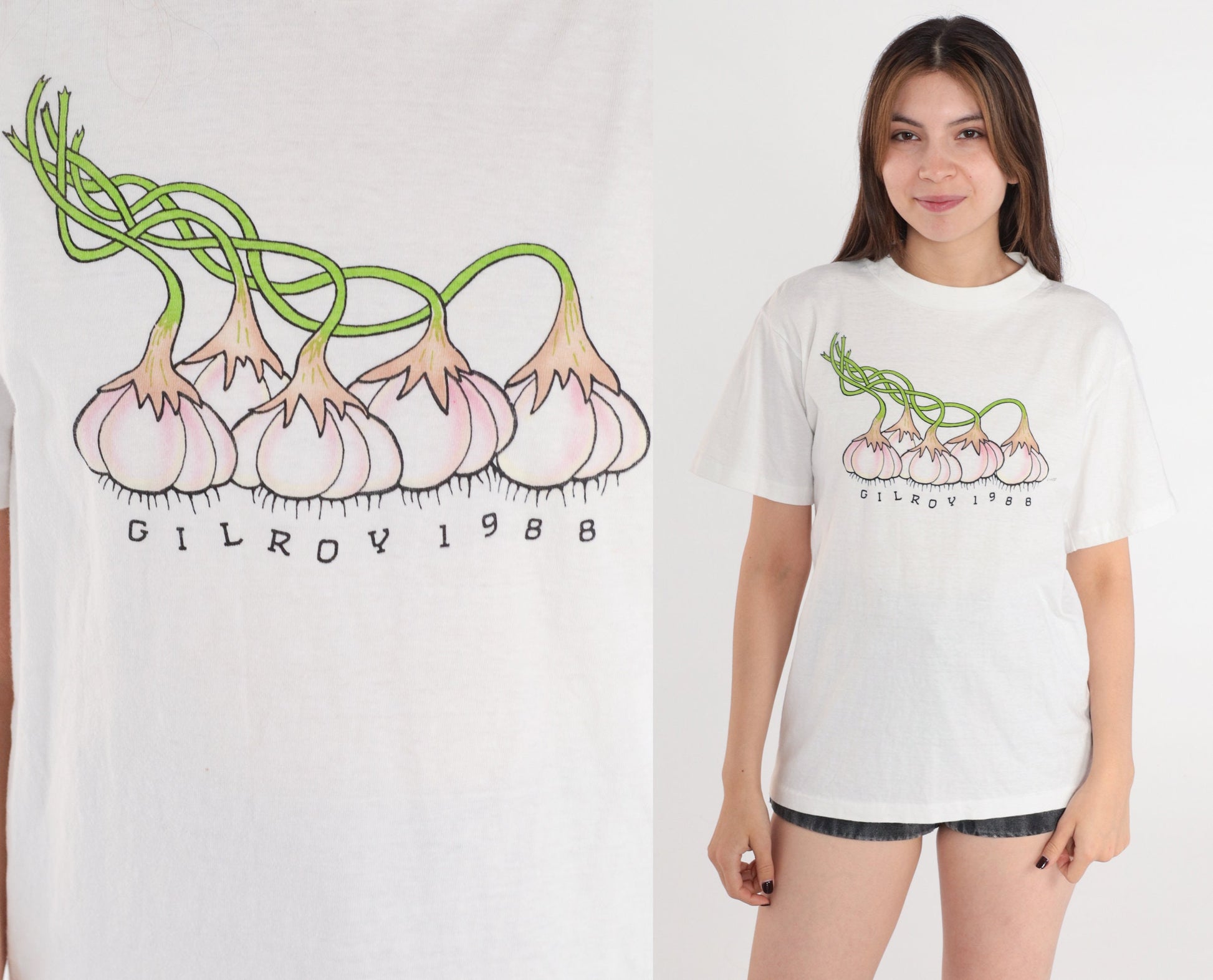 1988 Gilroy Garlic Festival Graphic T-Shirt White Single Stitch Medium