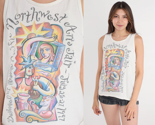 1997 Bellevue Arts Fair Seattle Tank Top White Graphic Tee Medium M