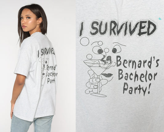 90s Bernard's Bachelor Party Graphic T-Shirt Grey Cocktail Tee Extra Large