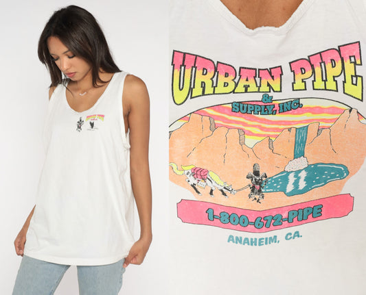 90s Urban Pipe & Supply Graphic Tank Top White Cotton Extra Large
