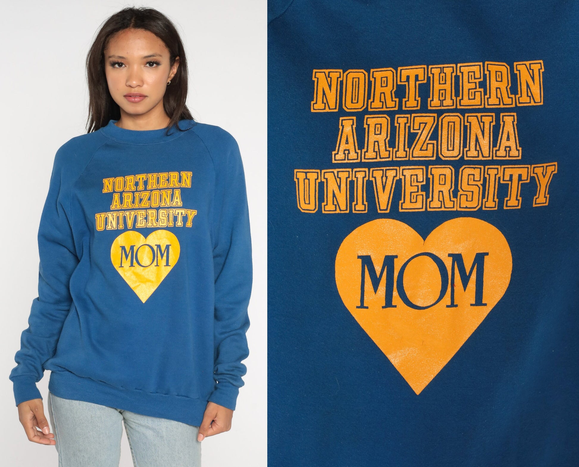80s Northern Arizona University Mom Sweatshirt NAU Raglan Crewneck Large