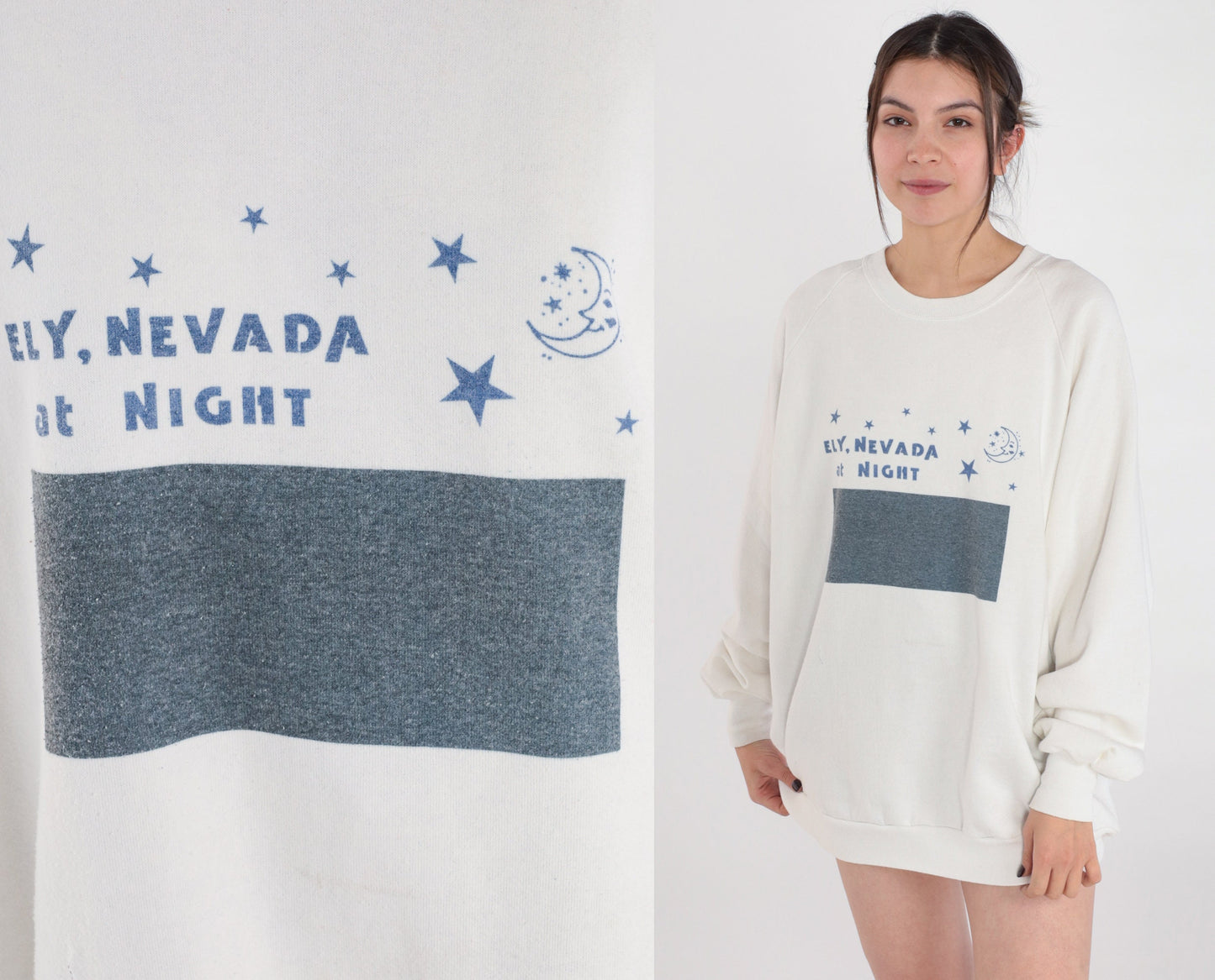 90s Jerzees Ely Nevada Night Graphic Sweatshirt White Raglan Plus Size XXL