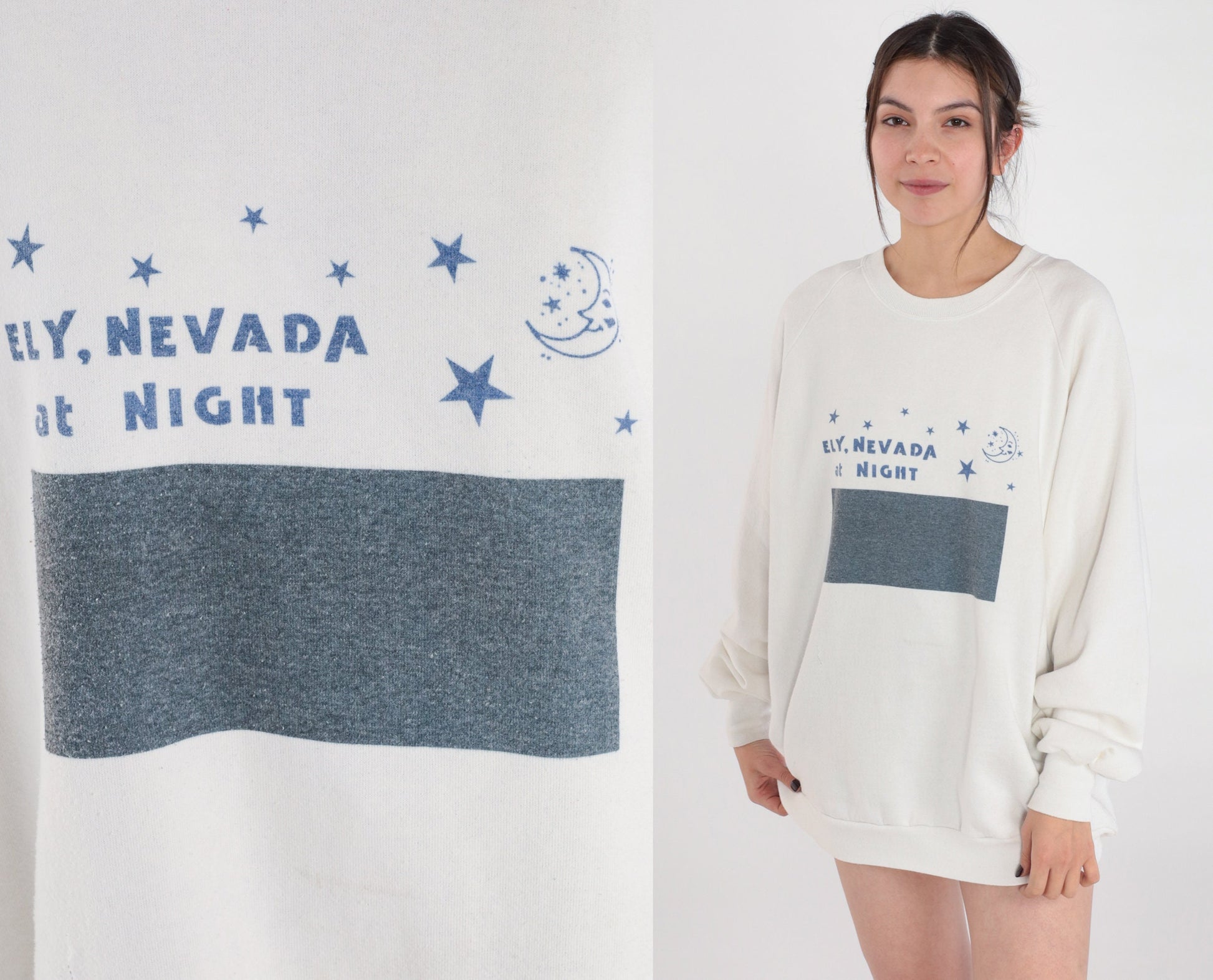 90s Jerzees Ely Nevada Night Graphic Sweatshirt White Raglan Plus Size XXL