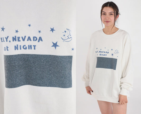 90s Jerzees Ely Nevada Night Graphic Sweatshirt White Raglan Plus Size XXL